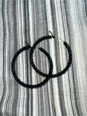 Black Sparkle Beaded Hoop Earrings for Women